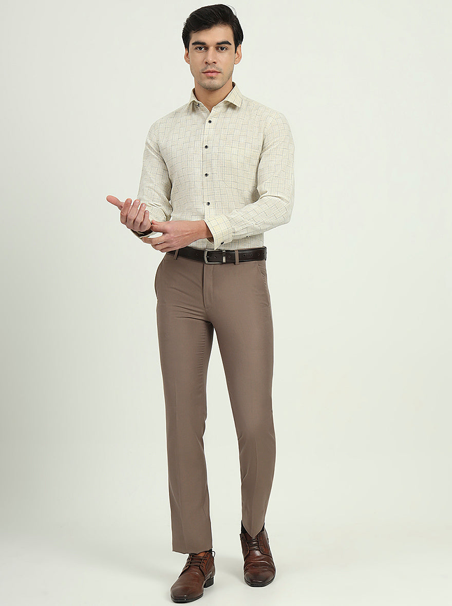 Yellow & Blue Checked Slim Fit Party Wear Shirt | Greenfibre