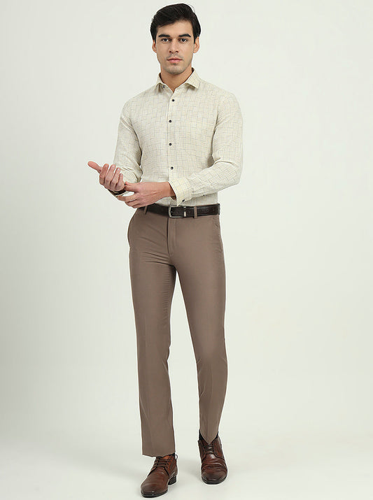 Yellow & Blue Checked Slim Fit Party Wear Shirt | Greenfibre