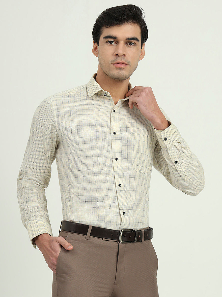 Yellow & Blue Checked Slim Fit Party Wear Shirt | Greenfibre