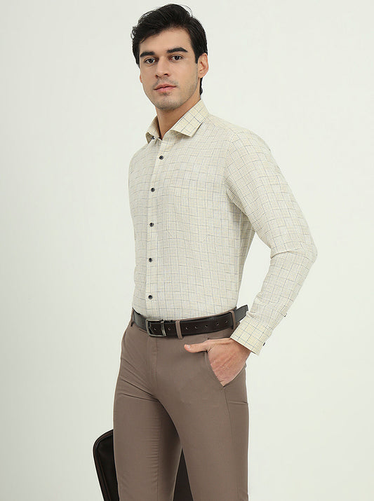 Yellow & Blue Checked Slim Fit Party Wear Shirt | Greenfibre