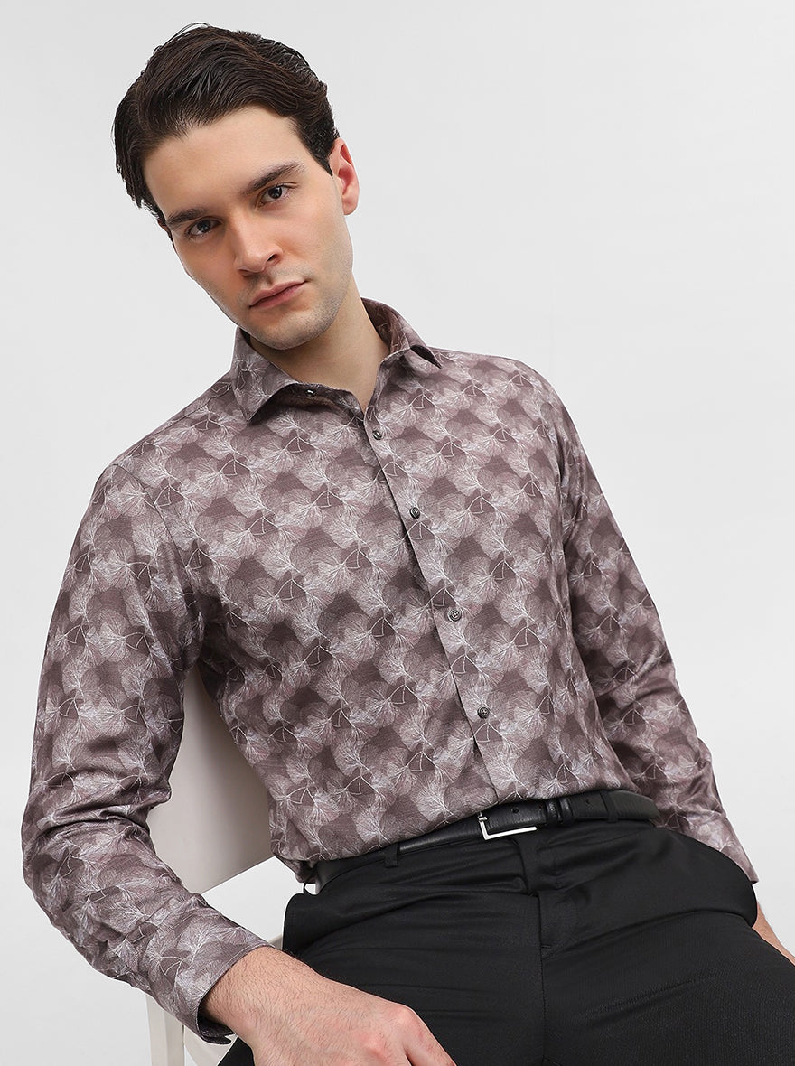 Brown Printed Slim Fit Party Wear Shirt | Greenfibre