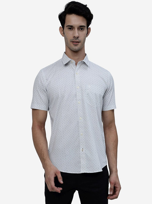 White Printed Smart Fit Semi Casual Shirt | Greenfibre