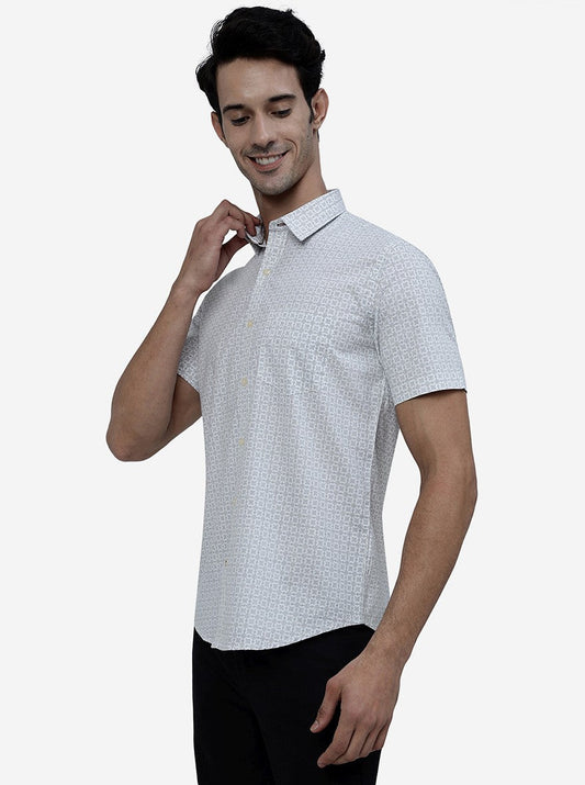 White Printed Smart Fit Semi Casual Shirt | Greenfibre