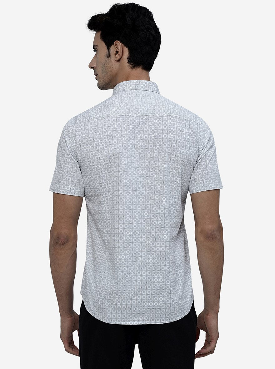 White Printed Smart Fit Semi Casual Shirt | Greenfibre