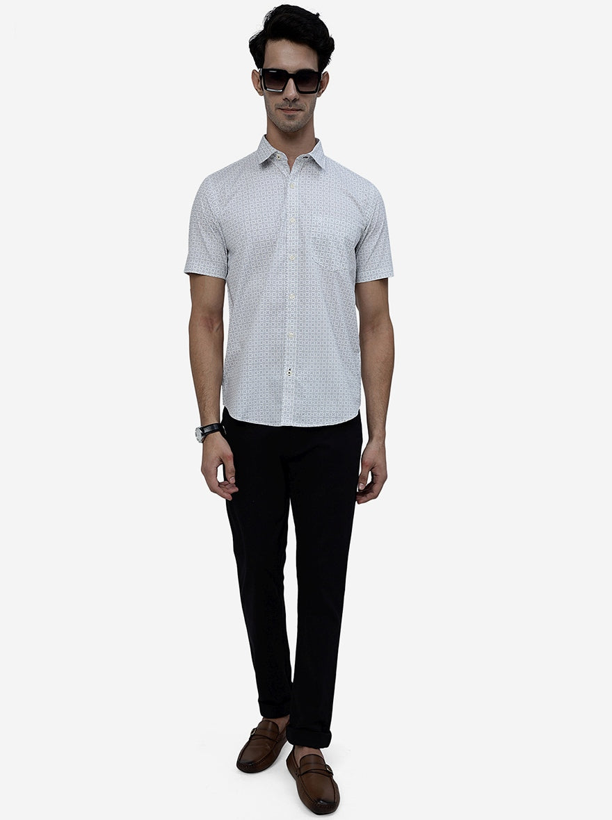 White Printed Smart Fit Semi Casual Shirt | Greenfibre