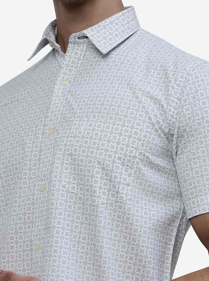 White Printed Smart Fit Semi Casual Shirt | Greenfibre