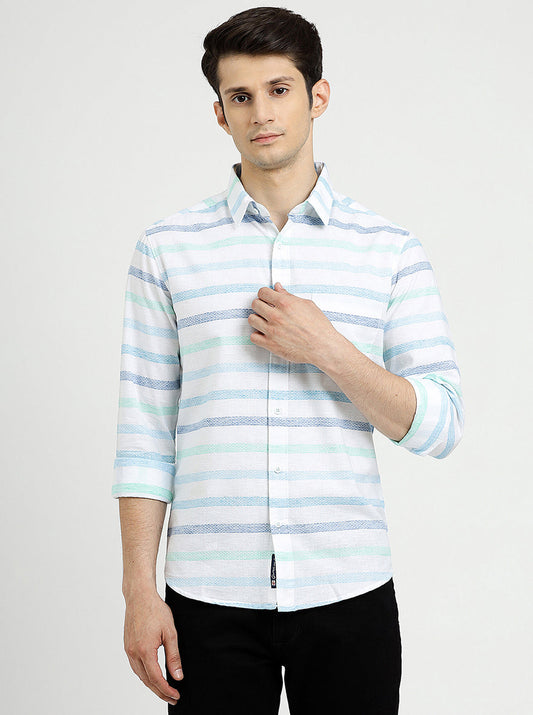 Light Blue Striped Slim Fit Casual Shirt | Greenfibre