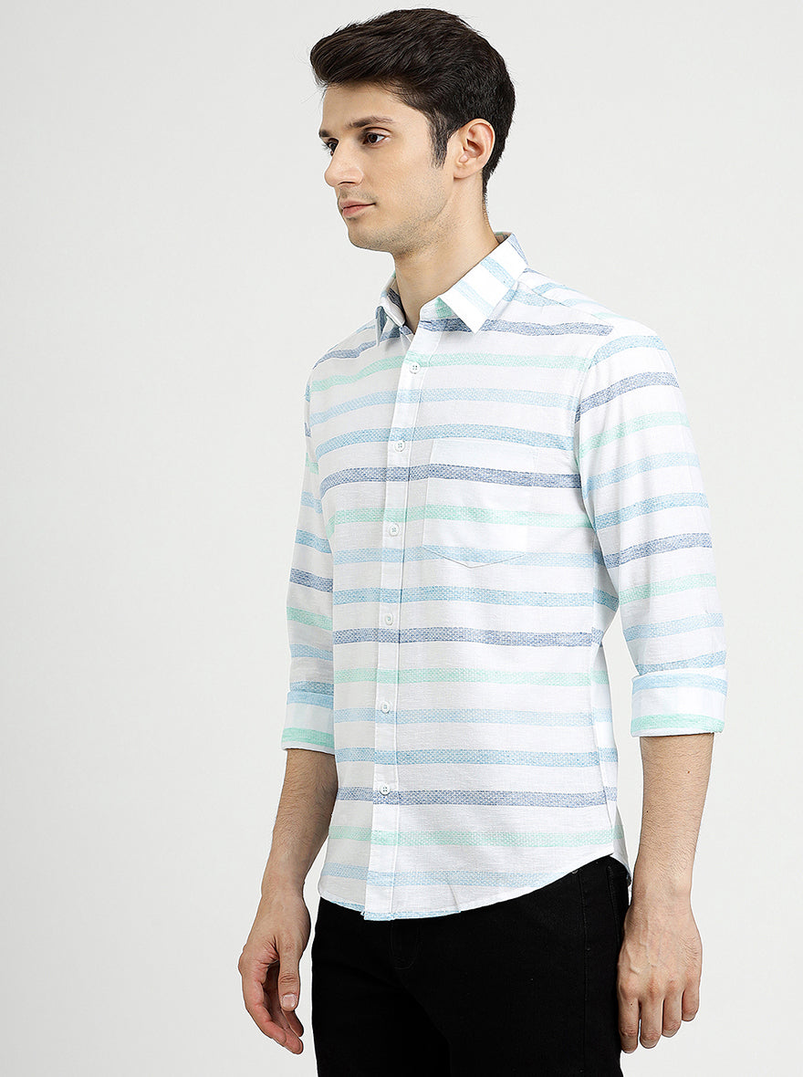 Light Blue Striped Slim Fit Casual Shirt | Greenfibre