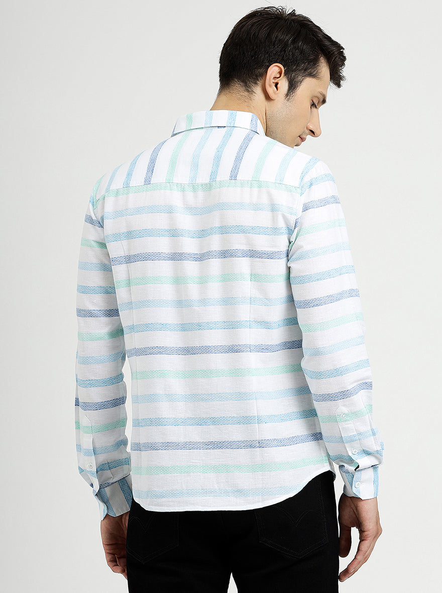 Light Blue Striped Slim Fit Casual Shirt | Greenfibre