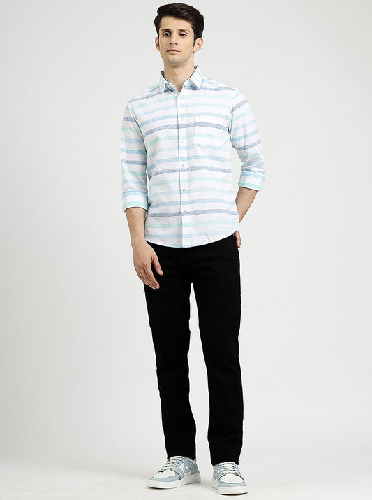 Light Blue Striped Slim Fit Casual Shirt | Greenfibre