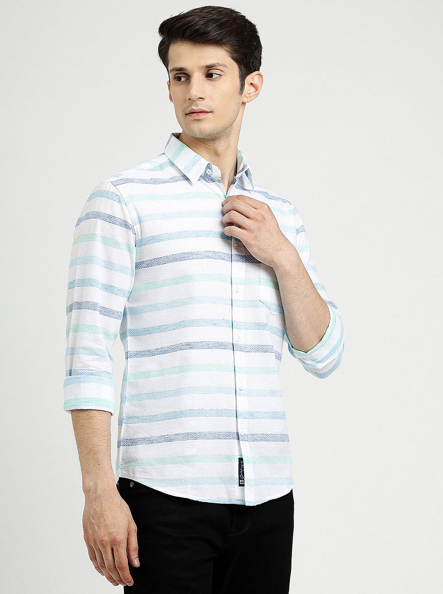 Light Blue Striped Slim Fit Casual Shirt | Greenfibre