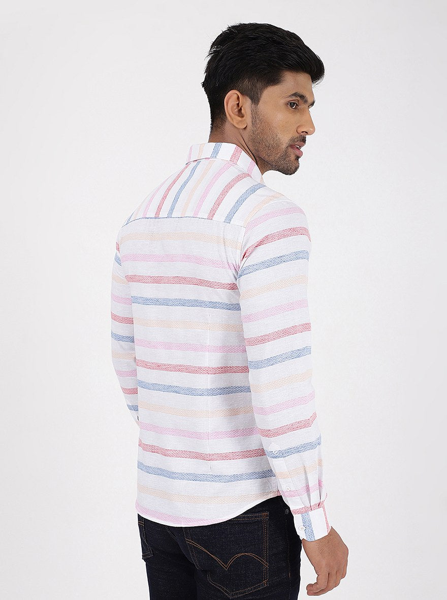 Pink Striped Slim Fit Casual Shirt | Greenfibre
