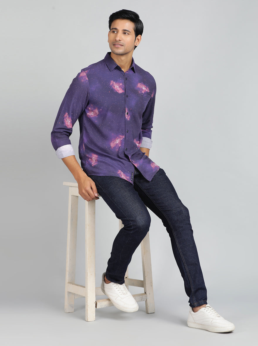 Purple Printed Slim Fit Casual Shirt | JadeBlue