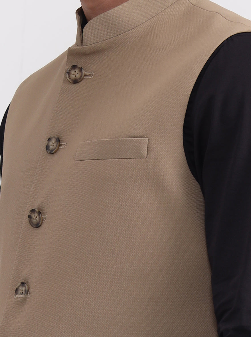 Khaki Solid Regular Fit Waistcoat | Greenfibre