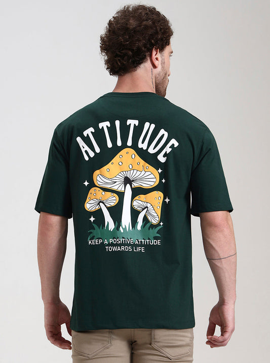 Bottle Green Printed Oversize Fit T-Shirt | Greenfibre