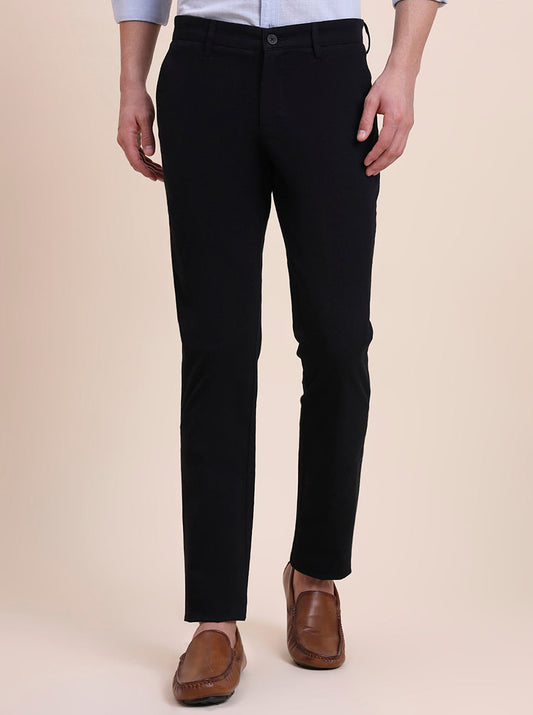 Black Printed Super Slim Fit Casual Trouser | Greenfibre