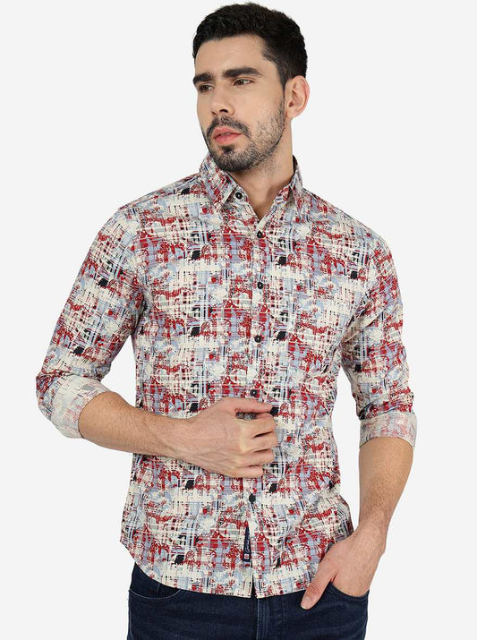 Red Printed Slim Fit Casual Shirt | Greenfibre