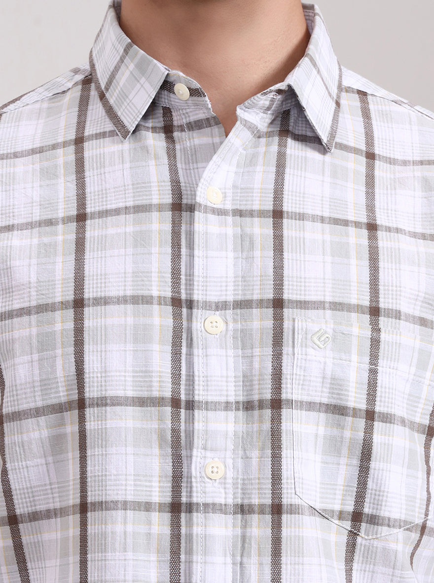 Light Green Checked Slim Fit Casual Shirt | Greenfibre
