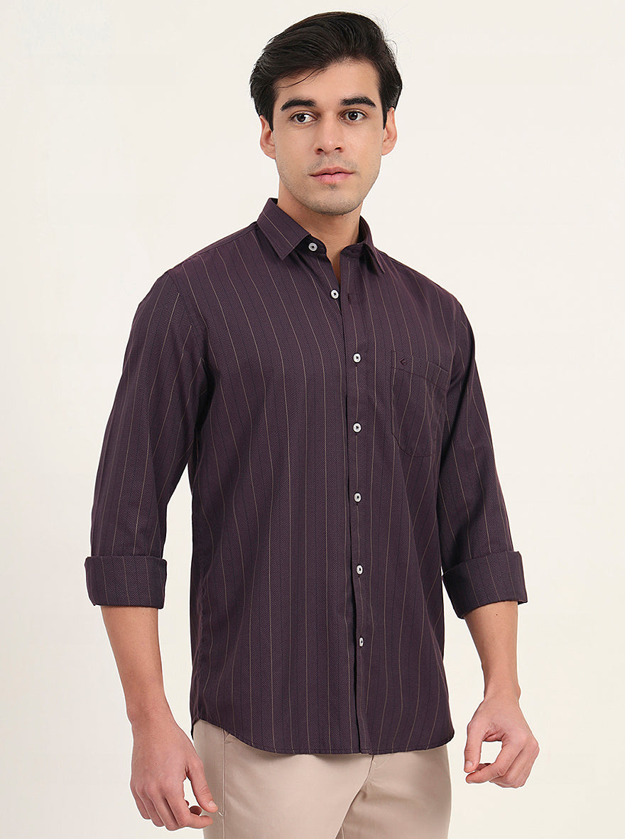 Purple Striped Slim Fit Semi Casual Shirt | Greenfibre