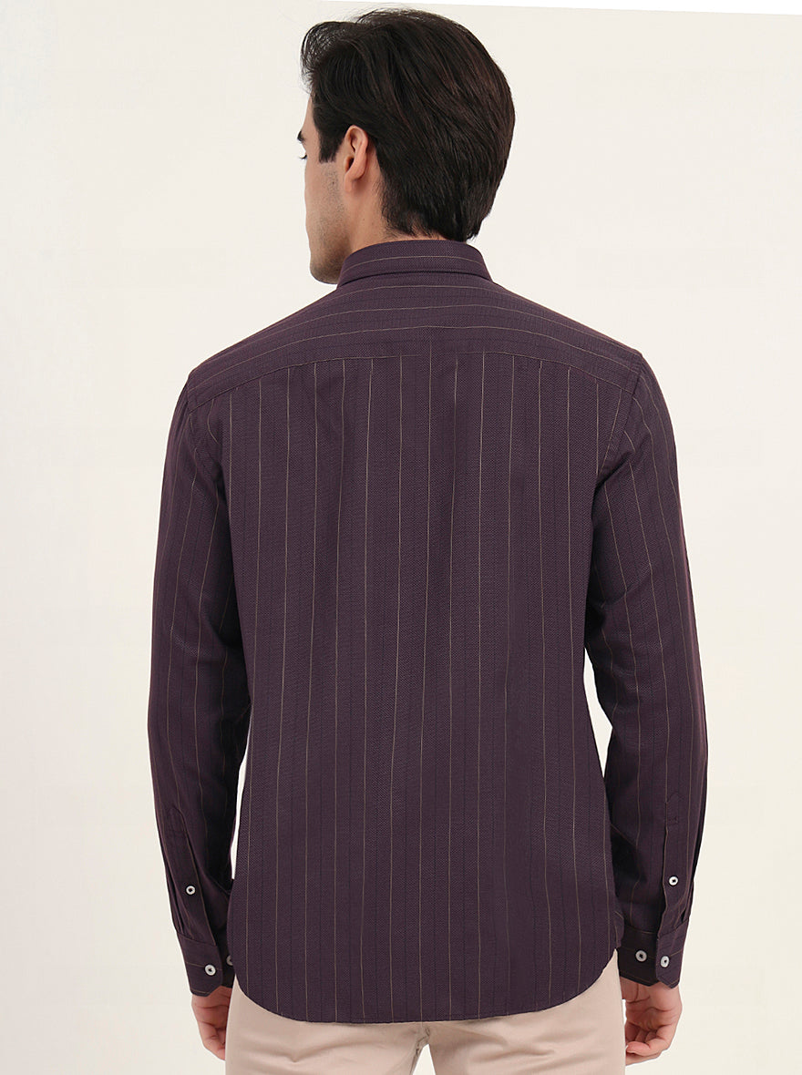Purple Striped Slim Fit Semi Casual Shirt | Greenfibre