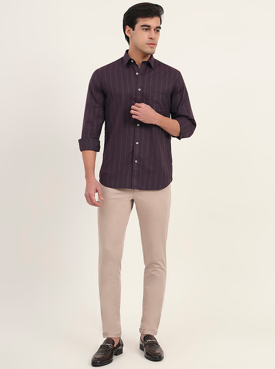 Purple Striped Slim Fit Semi Casual Shirt | Greenfibre