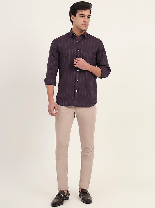 Purple Striped Slim Fit Semi Casual Shirt | Greenfibre