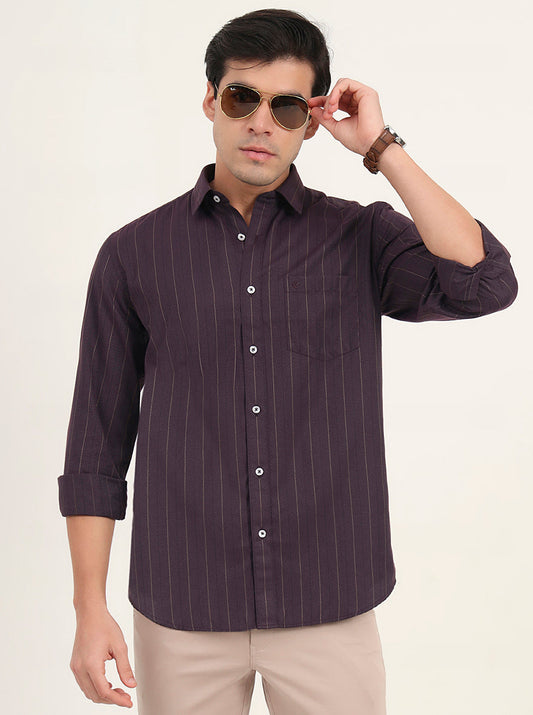 Purple Striped Slim Fit Semi Casual Shirt | Greenfibre