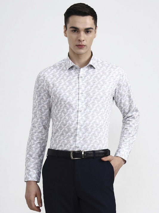 Grey Printed Slim Fit Party Wear Shirt | Greenfibre