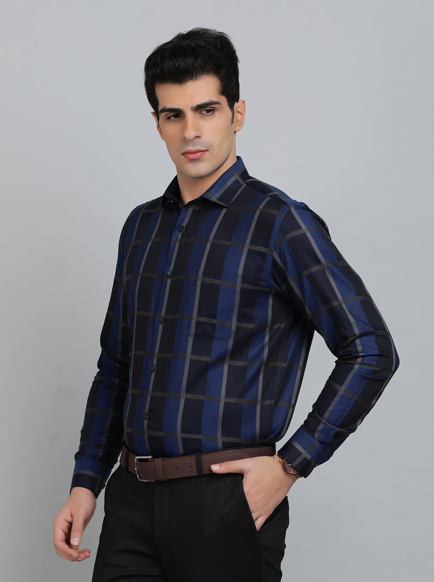 Black & Blue Checked Slim Fit Formal Shirt | Metal