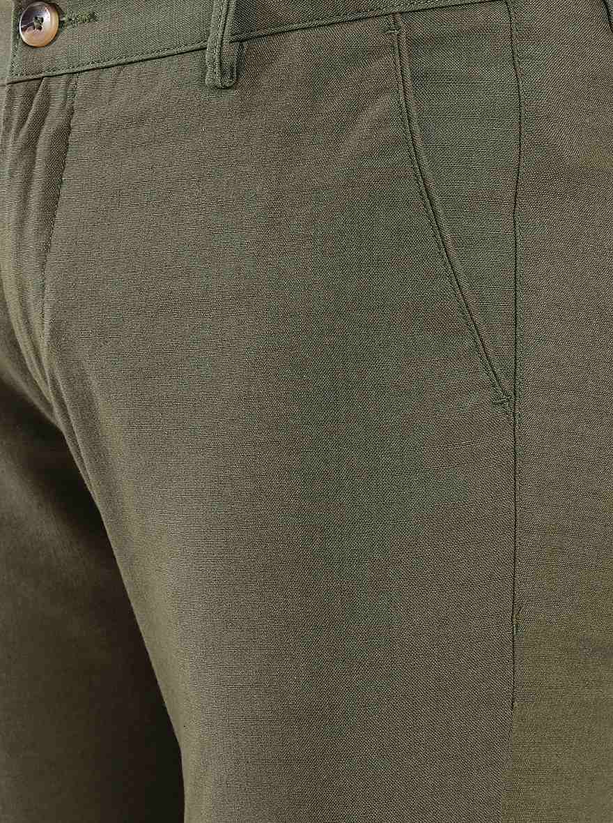 Olive Green Solid Super Slim Fit Casual Trouser | Greenfibre