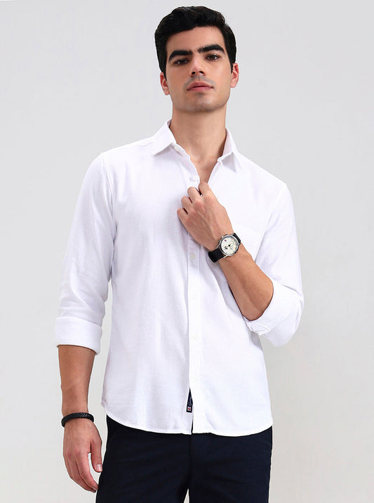 White Solid Slim Fit Casual Shirt | Greenfibre