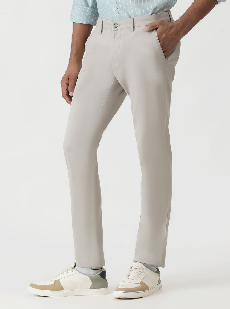 Light Grey Dobby Super Slim Fit Casual Trouser | Greenfibre