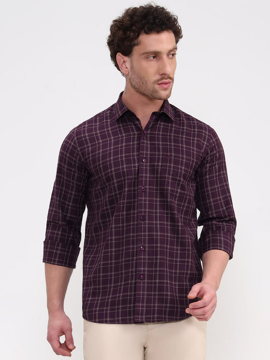 Purple Checked Smart Fit Semi Casual Shirt | Greenfibre