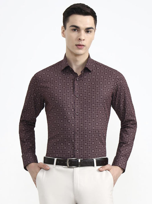 Maroon Printed Slim Fit Party Wear Shirt | Greenfibre