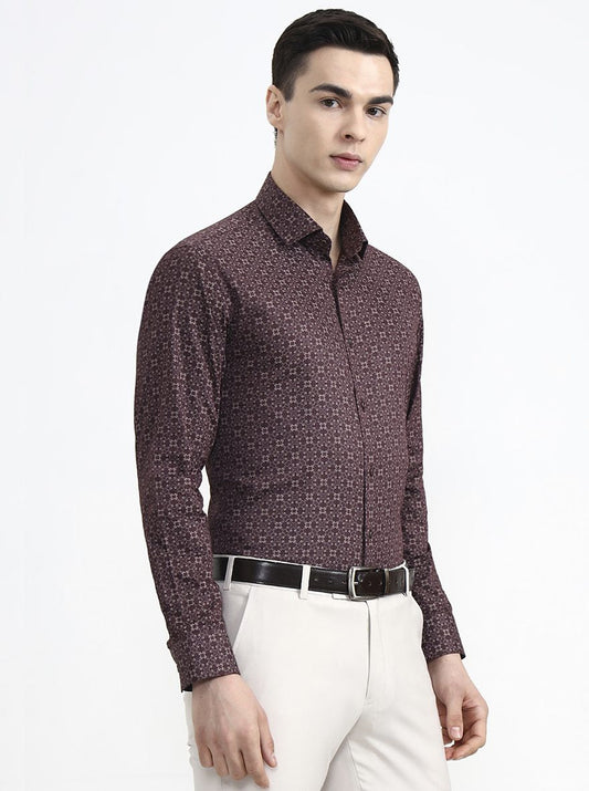 Maroon Printed Slim Fit Party Wear Shirt | Greenfibre