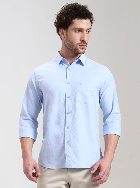 Blue Solid Slim Fit Casual Shirt | Greenfibre