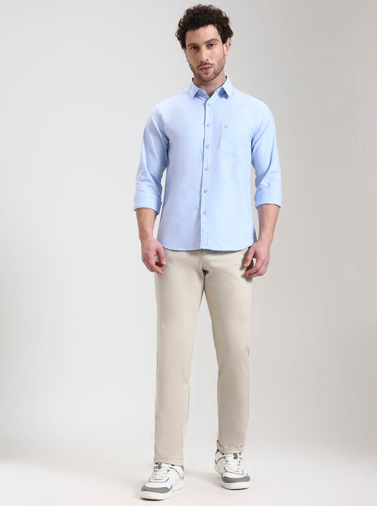 Blue Solid Slim Fit Casual Shirt | Greenfibre