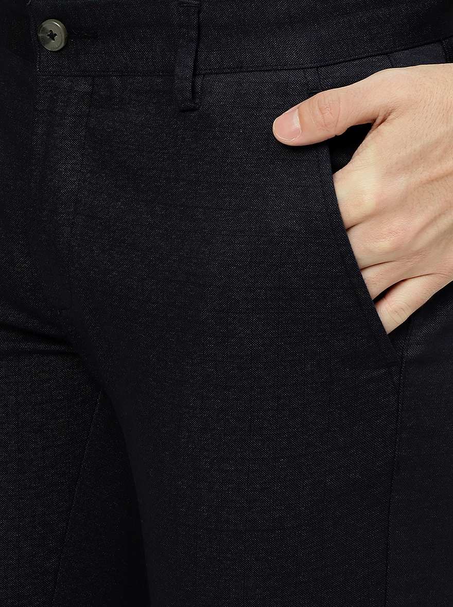 Navy Blue Solid Super Slim fit Casual Trouser | Greenfibre