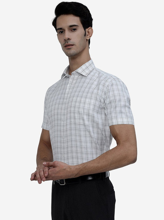 White Checked Regular Fit Formal Shirt | Greenfibre