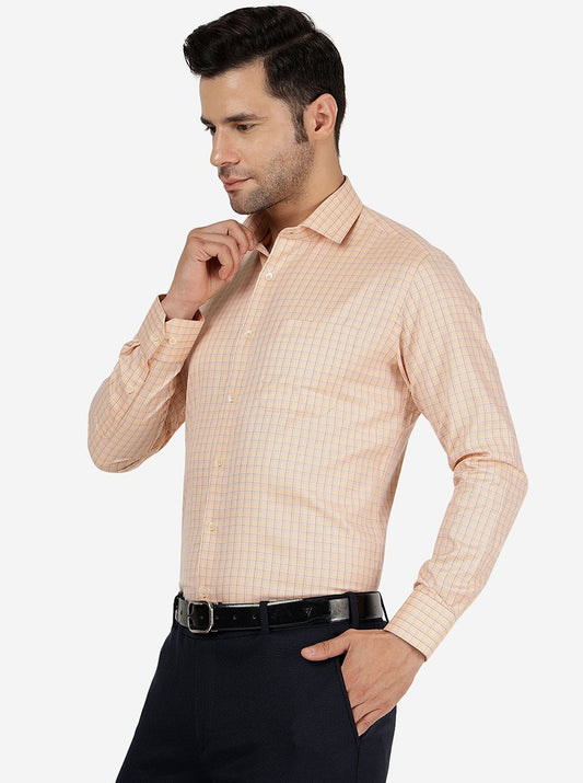 Orange Checked Regular Fit Formal Shirt | Greenfibre