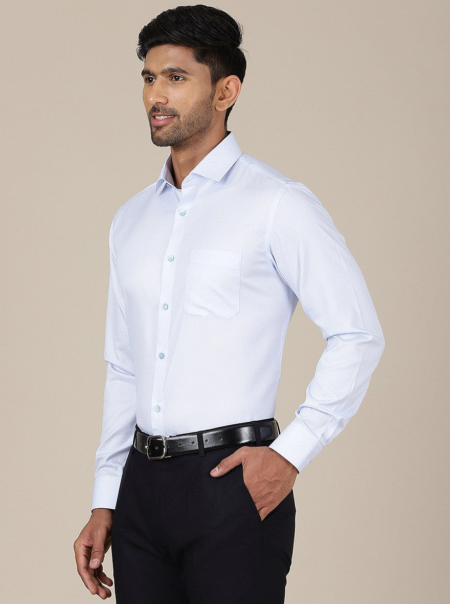 Light Blue Printed Slim Fit Formal Shirt | Greenfibre