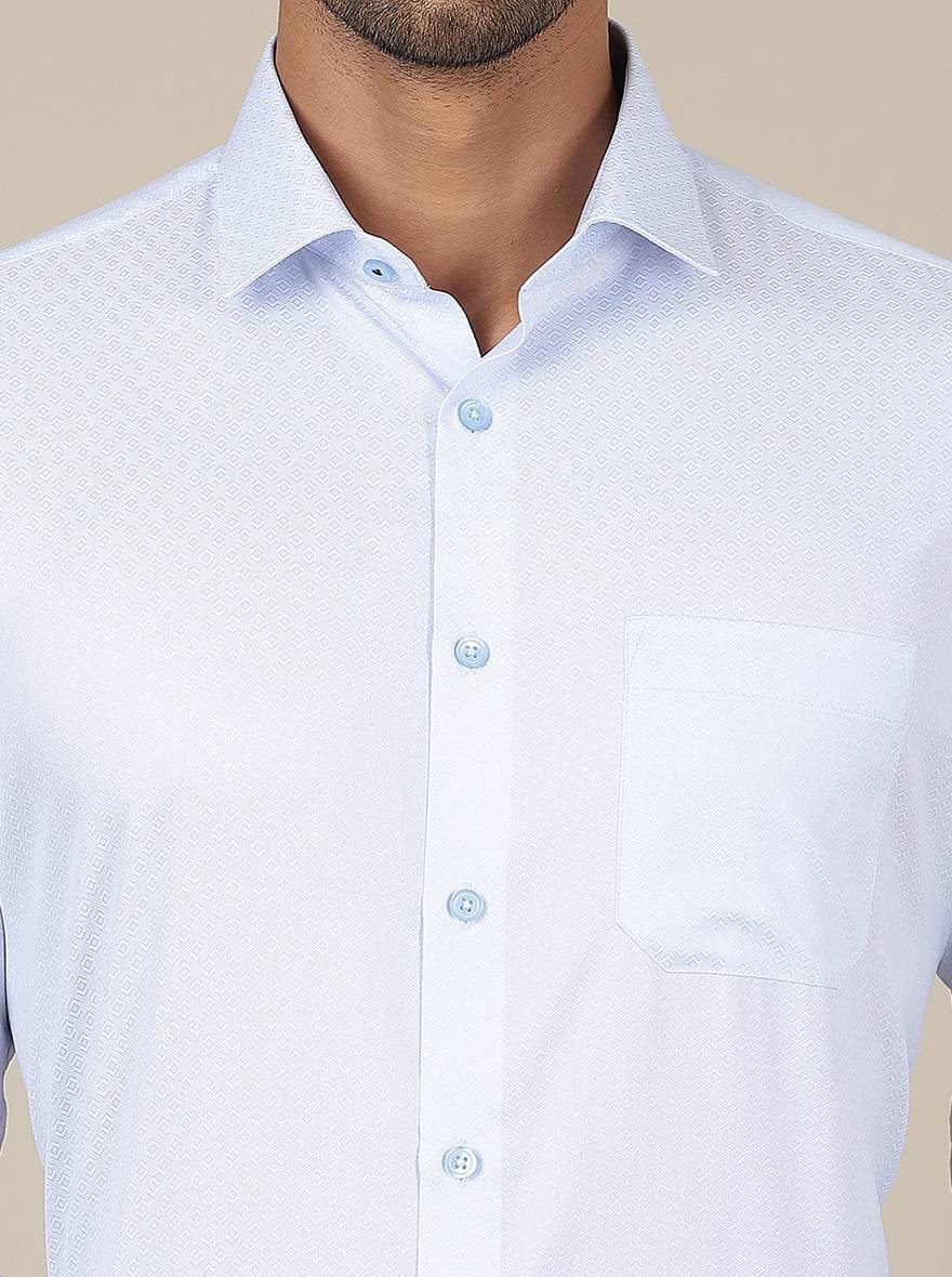 Light Blue Printed Slim Fit Formal Shirt | Greenfibre