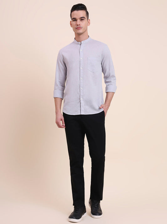 Grey Solid Slim Fit Casual Shirt | Greenfibre
