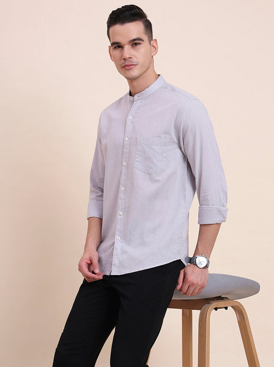 Grey Solid Slim Fit Casual Shirt | Greenfibre