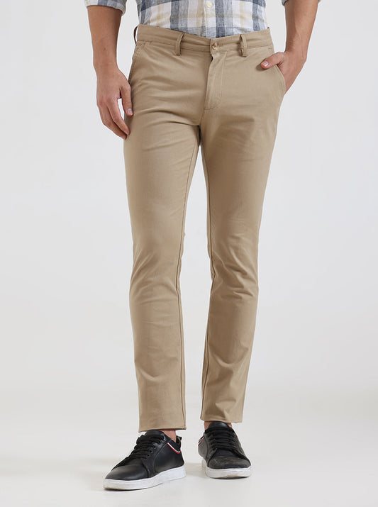 Camel Solid Super Slim Fit Casual Trouser | Greenfibre