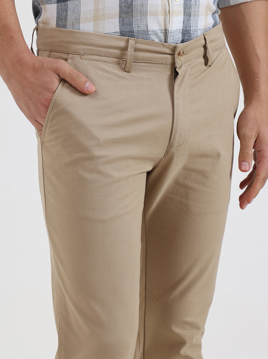 Camel Solid Super Slim Fit Casual Trouser | Greenfibre