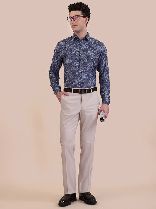 Blue Printed Slim Fit Party Wear Shirt | Greenfibre
