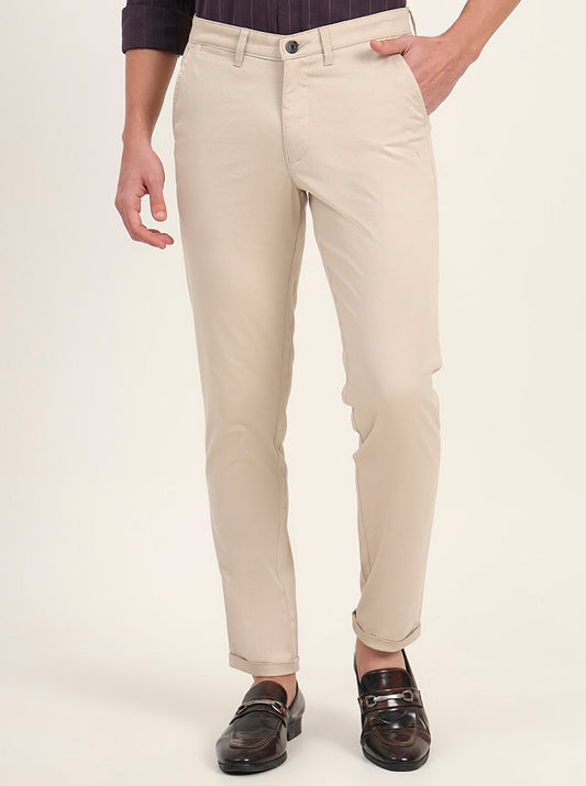 Khaki Solid Slim Fit Casual Trouser | Greenfibre