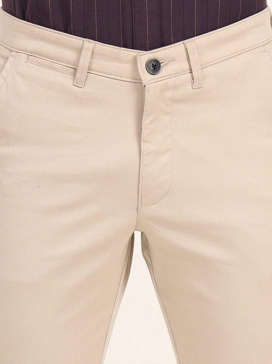 Khaki Solid Slim Fit Casual Trouser | Greenfibre