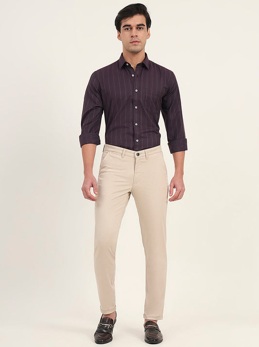 Khaki Solid Slim Fit Casual Trouser | Greenfibre